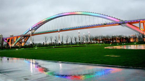 盧浦大橋的豎狀彩虹    圖片來(lái)源：任國(guó)強(qiáng) 攝